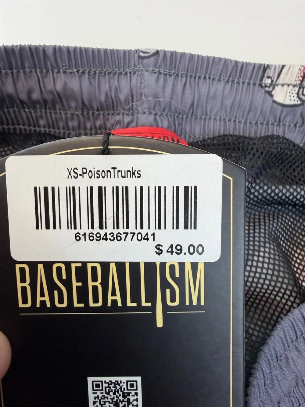 NWT Men’s Gray Baseball Graphic swim trunks